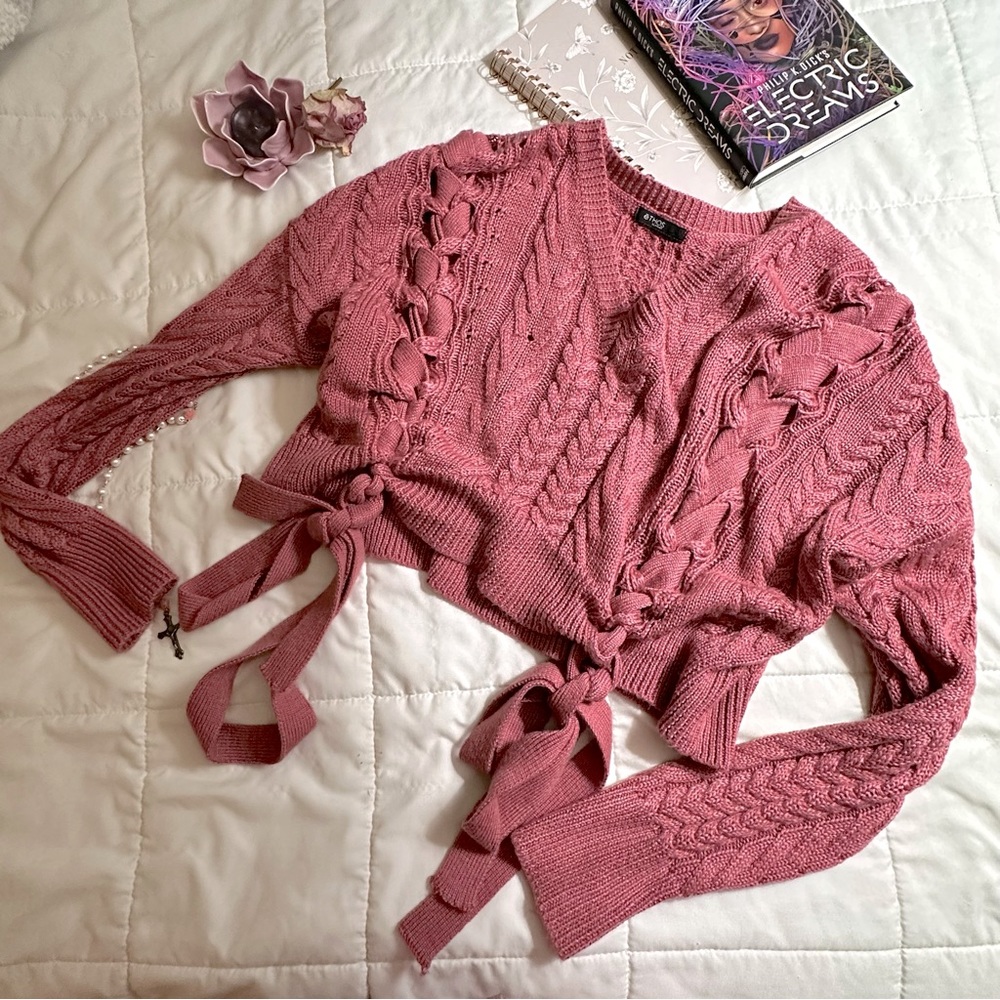 Mauve Pink Cropped Knit Sweater